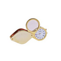 Gold Travel Alarm Clock w/ Magnifying Glass in Leather Case